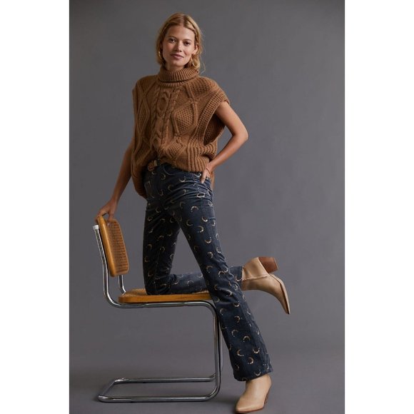 NWT Anthropologie The Icon Flare Corduroy Pants 27 $140 Gray Moons